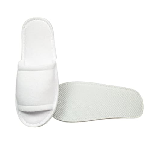 Kartri Economy Terry Slippers, Open Toe, Unisex Large, White Poly Vinyl Soles